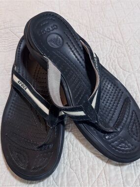 CROCS Black Flip-Flop Sandals with Cream Straps